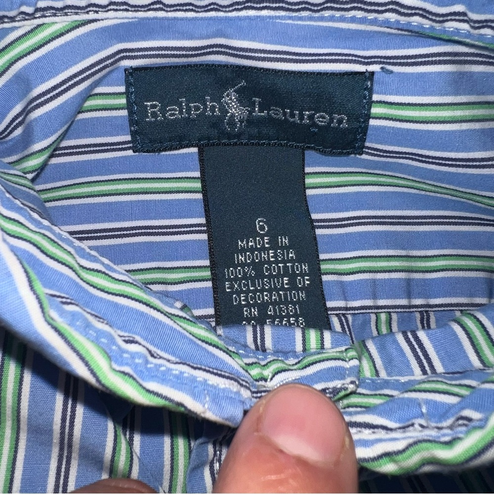 Polo Ralph Lauren Button-Down Dress Shirt Boys Sz 6 Vertical Stripes Blue Green - Picture 7 of 7